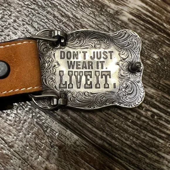 Boy’s Cavender's Silver Buckle Brown Leather Belt Size 20” - Picture 4 of 7